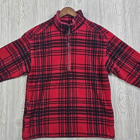 🎄 Eddie Bauer Red Plaid 1/4 Quarter Zip Fleece Pullover Polartec Holiday Cozy - Picture 2 of 8